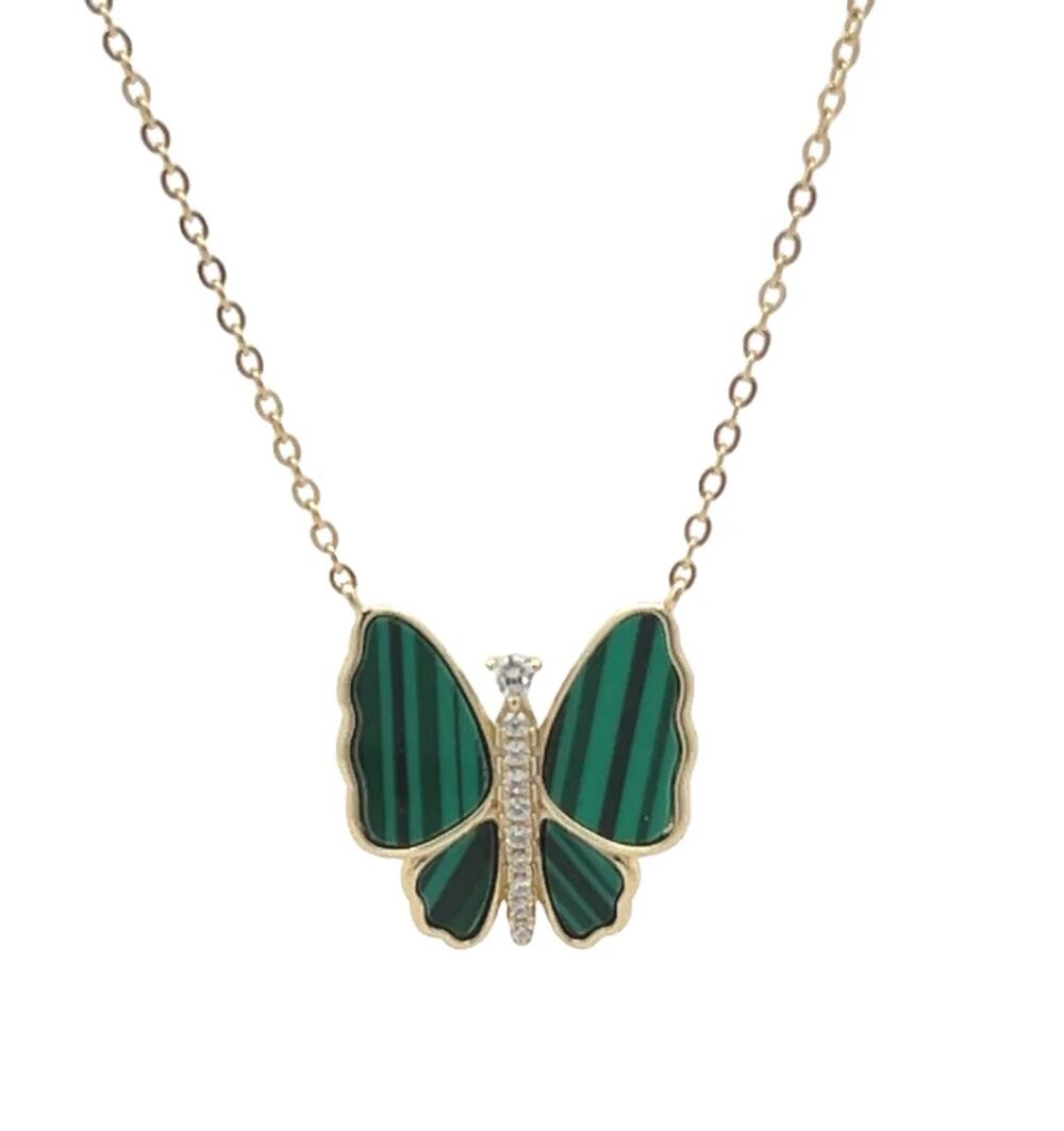Butterfly Necklace with Green Cubic Zirconia Elegant Design